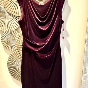 Purple velvet swag front fitted dress